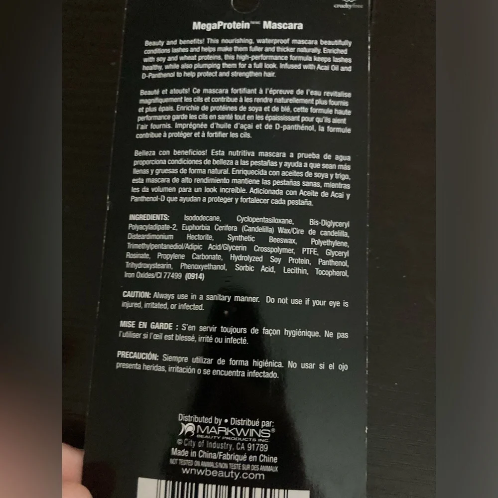 4/$25 Wet n Wild MegaProtein waterproof Mascara in very black. New in package.